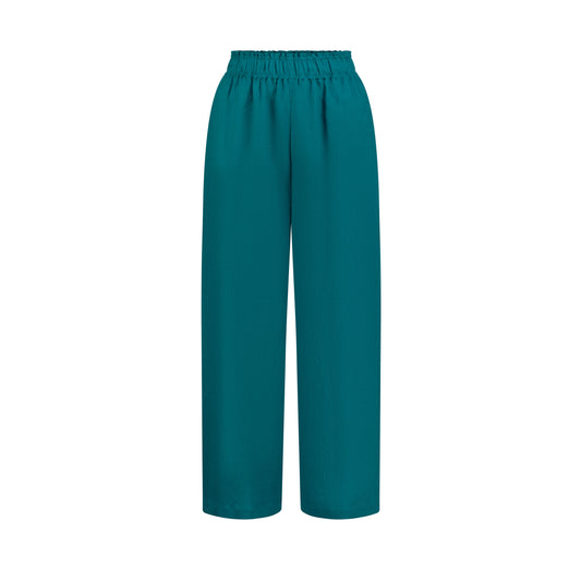 Wide Leg Linen Pants - Teal Green