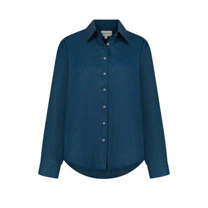 Maxi Linen Shirt - Petrol Blue