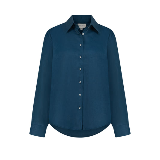 Maxi Linen Shirt - Petrol Blue