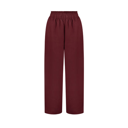 Wide Leg Linen Pants - Cherry Red