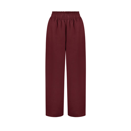 Wide Leg Linen Pants - Cherry Red