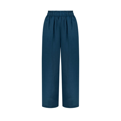 Wide Leg Linen Pants - Petrol Blue