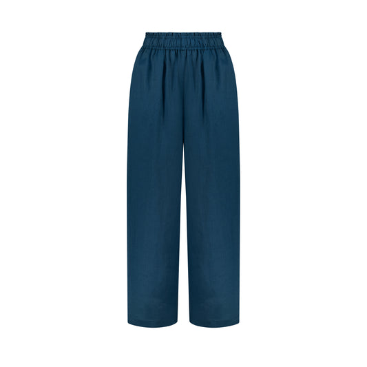 Wide Leg Linen Pants - Petrol Blue