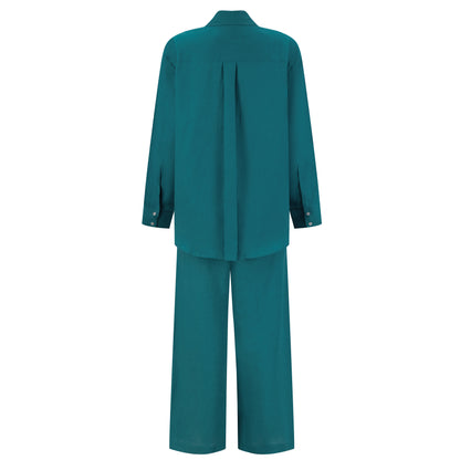 Wide Leg Linen Pants - Teal Green