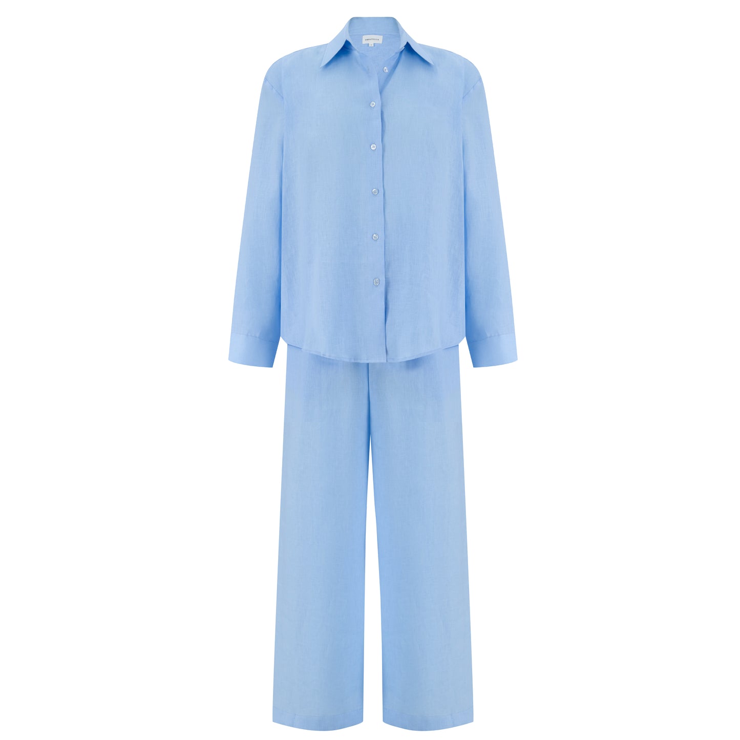 Wide Leg Linen Pants - Light Pastel Blue