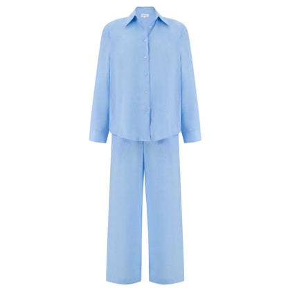 Wide Leg Linen Pants - Light Pastel Blue