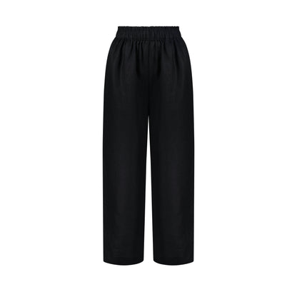 Wide Leg Linen Pants - Black
