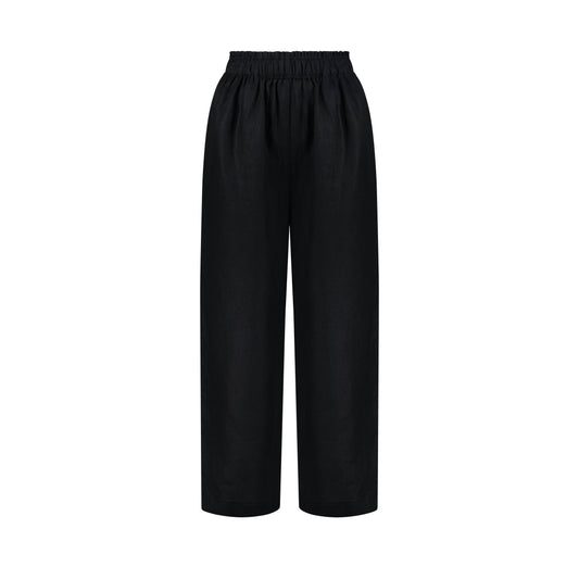 Wide Leg Linen Pants - Black