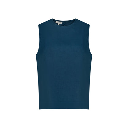 Sleeveless Linen Top - Petrol Blue