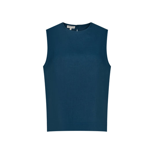 Sleeveless Linen Top - Petrol Blue